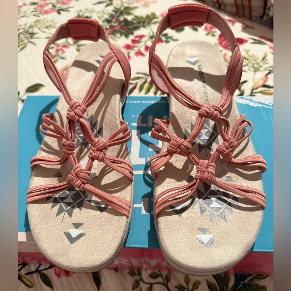 🩷Skechers Reggae Slim Why Not stretch fit sandals coral pink women size 10 EUC - Picture 8 of 10